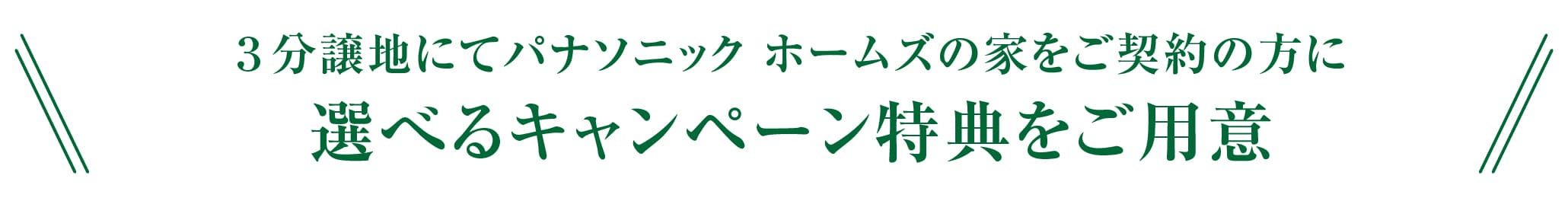 3分譲地にてパナソニック ホームズの家をご契約の方に選べるキャンペーン特典をご用意